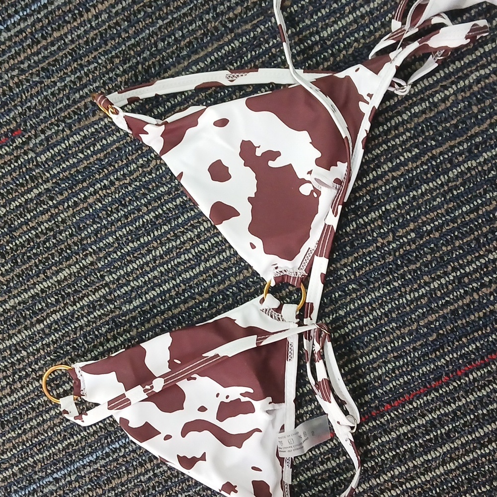 Shein Brown Cow Print bikini Top With Cover Up Skirt Small New - Picture 3 of 5